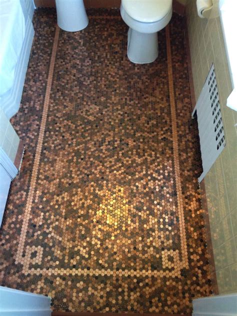 The tiled floor in this bathroom is stunning, and worth every penny. Cents and Sensibility: How To Install A Copper Penny Floor ...