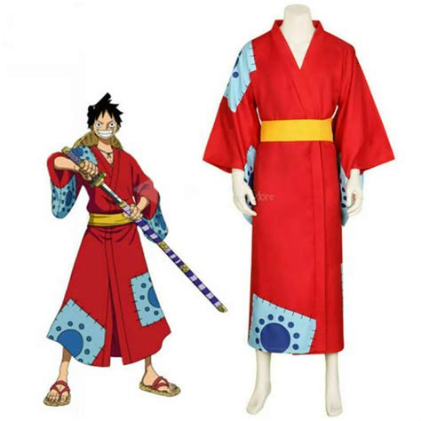 One Piece Wano Country Monkey D Luffy Cosplay Costume Outfit Kimono