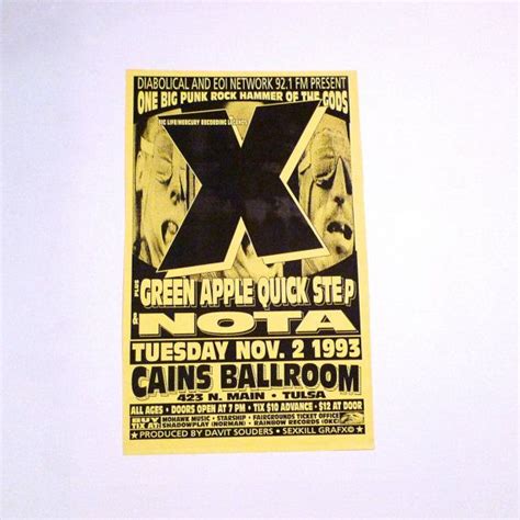 Whether you are a beginner or a professional, we carry the highest quality musical instruments and accessories. X Poster - John Doe / Exene 1993 Vintage Cains Ballroom Tulsa Oklahoma / Punk / NOTA Green Apple ...