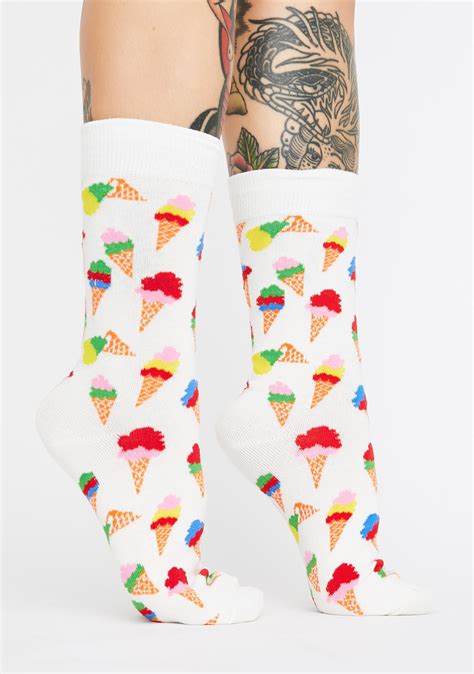 Ice Cream Print Crew Socks Rainbow Multi Dolls Kill