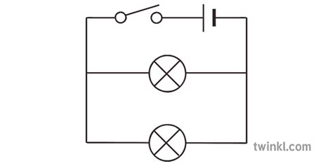 Parallel Circuit 2 Bulbs Switch Battery Black And White Illustration