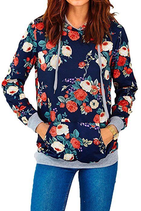 Womens Long Sleeve Floral Print Hoodie Sweatshirt Hooded Casual