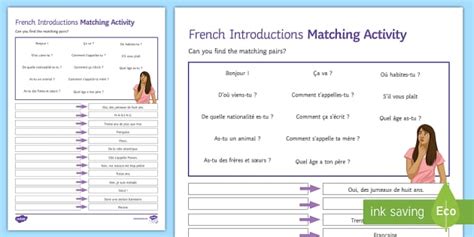 Introductions Higher Ability Matching Differentiated Worksheet