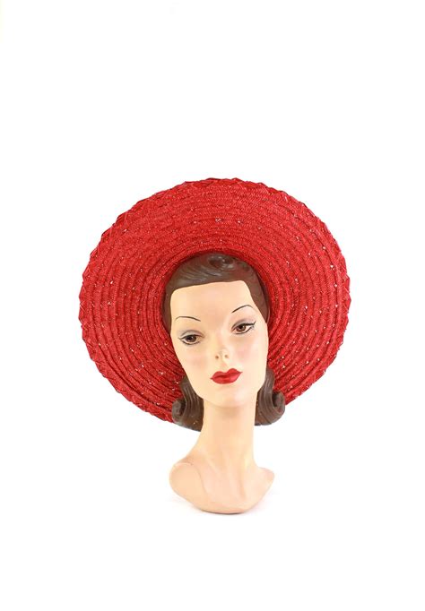 Reserved 1940s Red Straw Cartwheel Hat 1940s Red Platter Etsy Hats