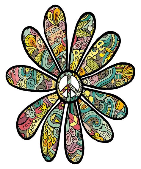 Hippie Trippy Flower Power Peace Sign Seventies Digital Art By