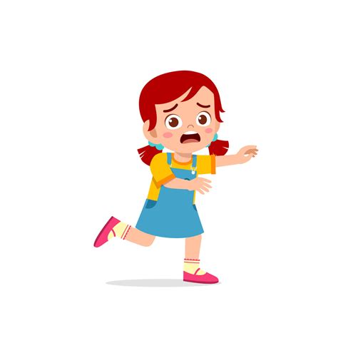 Cute Little Kid Girl Scared And Run Expression Gesture 7942935 Vector