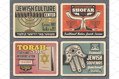 Jewish Symbols Of Judaism Religion Custom Designed Illustrations