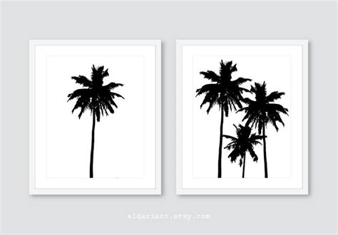 Palm Tree Wall Art Modern Palm Tree Art Prints Set Of 2 Etsy