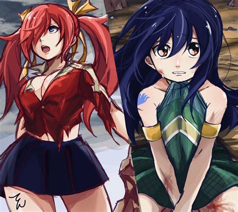 sheria blendy wendy marvell fairy tail 2girls blue eyes breasts cleavage large breasts