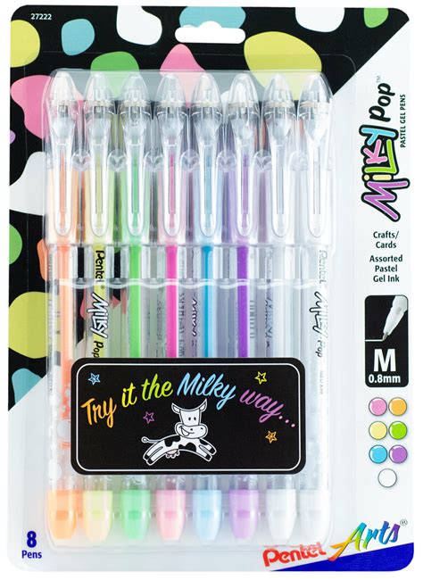 Pentel Milky Pop Pastel Gel Ink Pens 8 Vivid Colors Medium 08mm Tip