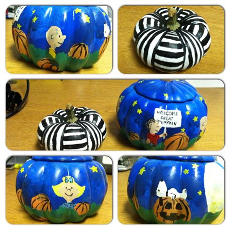 Hand Painted Halloween Pumpkins One Is Black And White Themed And The