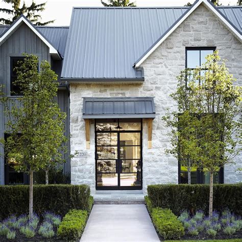 Using limestone stacks in the house. Tribute to the Modern Farmhouse designed in # ...