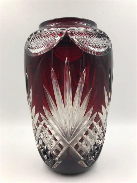Bohemian Ruby Red Cut To Clear Crystal Vase And Whiskey Glass For Sale At 1stdibs