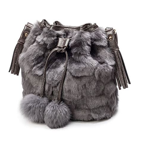 Women Handbag Faux Fur Bucket Ladies Tote Shoulder Bag Hobo Bags Purse