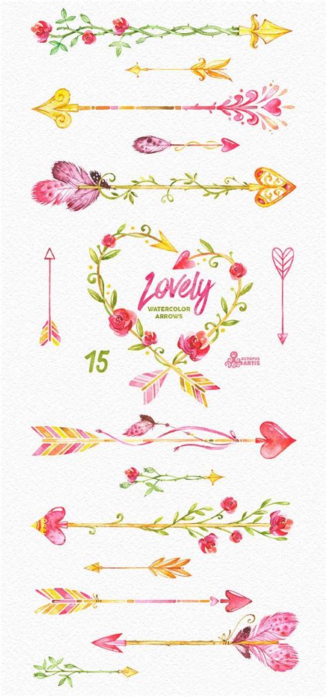 Lovely Watercolor Arrows Clipart 15 Hand Painted Elements Etsy