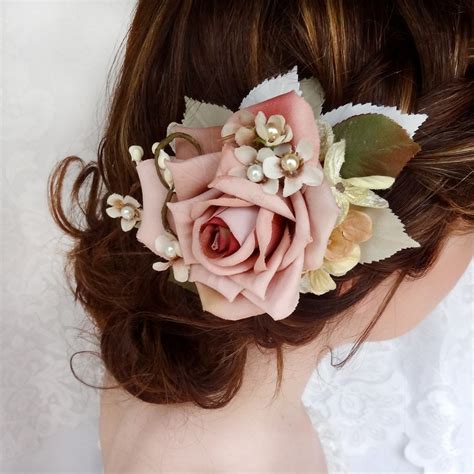 Dusty Pink Flower Hair Clip Bridal Hair Accessory Wedding Headpiece Edith Ru Bridal