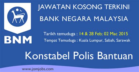 Jawatan kosong tahun 2017 yang terdapat di polis bantuan felda yang perlu diisi dengan kadar segera.kepada sesiapa yang berminat bekerja di sektor kerajaan dan swasta yang berkelayakan dipelawa untuk memohon sekarang juga iaitu : Temuduga Terbuka Konstabel Polis Bantuan Bank Negara ...