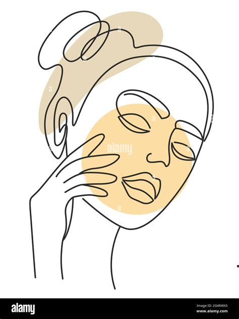 Woman Face With Hand Vector Line Art Abstract Image Of A Girl With