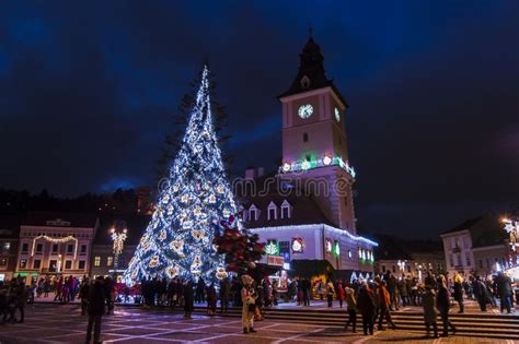 Council Square And Christmas Tree In The Old City Center Of Brasov On A