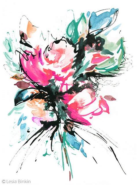 The Splash Watercolor Flower Print Abstract Flower Painting Flower