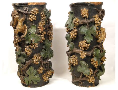 Vine grapes border floral leaves decorative wine frame ivy vines. Pair of polychrome carved wood columns, decorative altar, decorated with vines, grapes and birds ...
