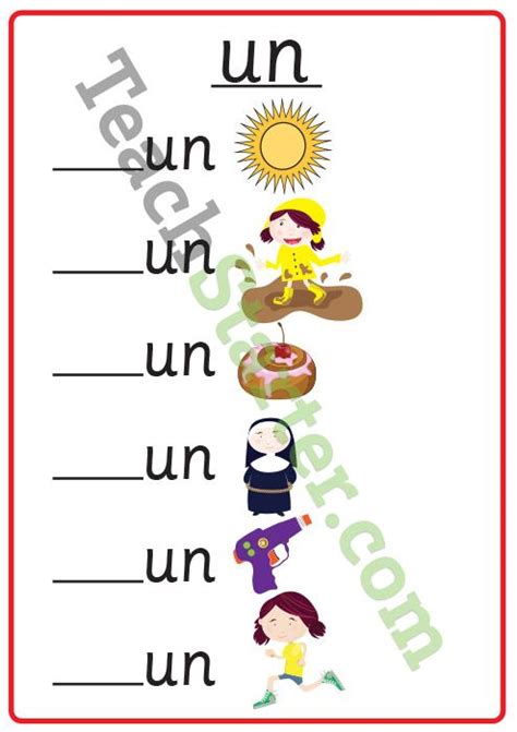 Rhyming Words - Missing Letters - 'UN' | Rhyming words, Free math
