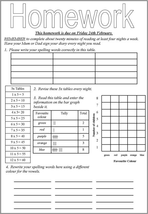 Below is a list of exercises that the students should be able to do before commencing pointe work. Year 4 Homework Sheets | Learning Printable