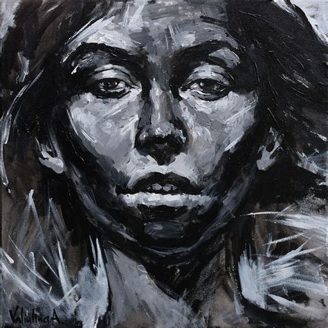 Black And White Art Lady Portrait Painting Acrylic Face