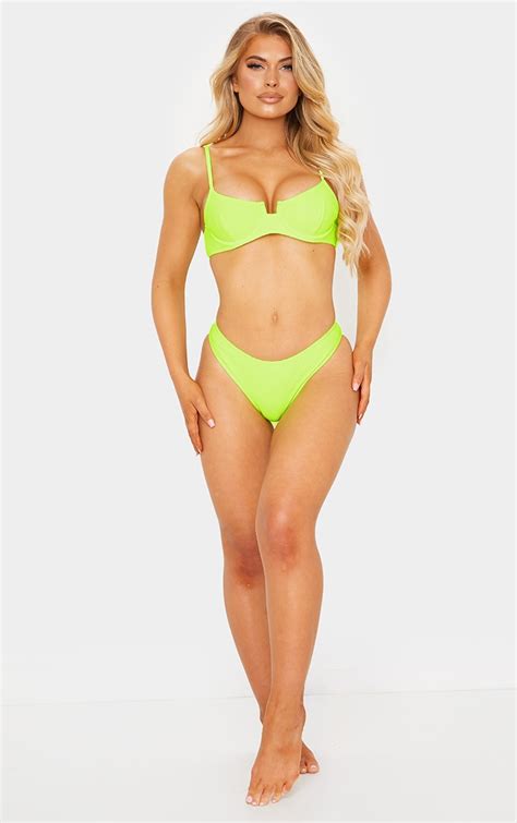 Neon Yellow Underwired Ribbed Bikini Top Prettylittlething
