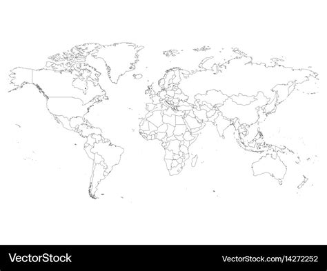 World Map With Country Borders Thin Black Outline Vector Image