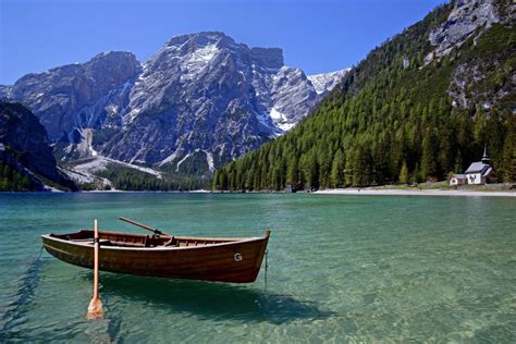 Landscape Nature Boat Lake Spring Mountains Forest Trees