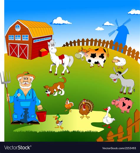 Farm Scene Cartoon Royalty Free Vector Image Vectorstock