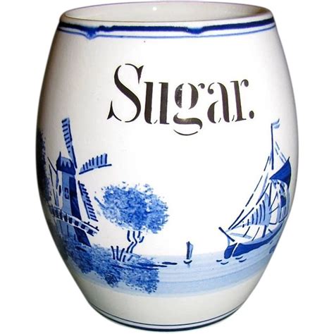 Blue and white canisters made in germany. 1920's Delft Blue & White Barrel Shaped Sugar Canister ...
