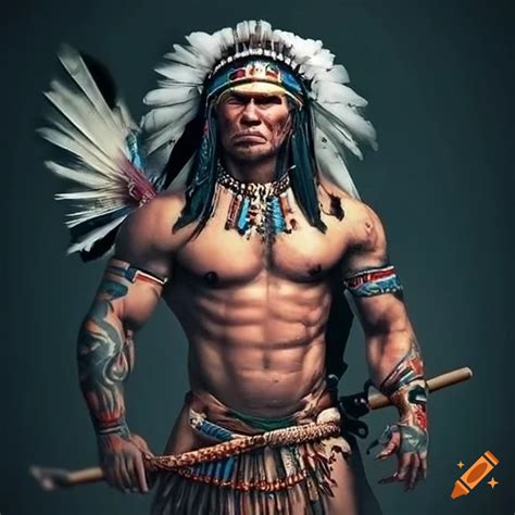 Portrait Of A Fierce Native American Warrior