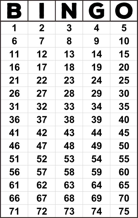 Bingo Numbers 1 75 Bingo Cards Printable Bingo Cards Printable