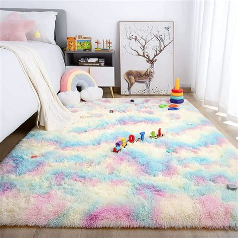 Noahas Super Soft Rainbow Area Rugs For Kids Colorful Shaggy Carpet