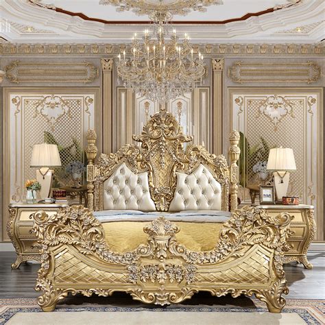 Homey Design Hd 1801 Eastern King 5pc Cabriole Bedroom Set Metallic Antique Gold Finish