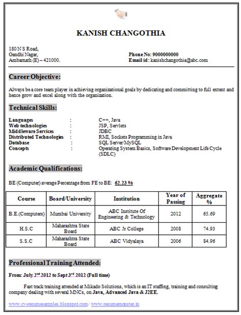 Cv templates find the perfect cv template. Over 10000 CV and Resume Samples with Free Download: BE Computer Science Resume Download