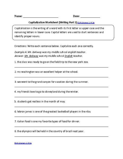 As they watch the free videos, play the free games, and complete the free worksheets, children will build their skills in all aspects of language arts and have fun doing it. Capitalization Worksheet 2 ELA-Literacy.L.4.2a Language Worksheet | Englishlinx.com Board ...