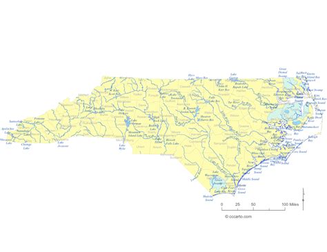 State Of North Carolina Water Feature Map And List Of County Lakes