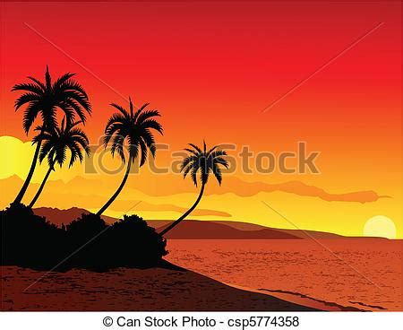 Vector of illustration of tropical beach - vector ... The sunset reflects a brilliant blue, yellow, and pink colors in the white cloudy sky.this photo was shot standing on the sandy beach as the ocean waves.