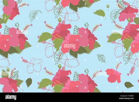 Seamless Vector Hibiscus Floral Pattern Stock Vector Image And Art Alamy