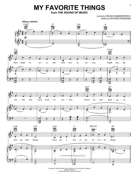 Rodgers And Hammerstein My Favorite Things Sheet Music Chords Download 2 Page Printable