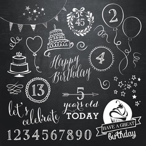 You will receive 20 different things you can make! Birthday Doodle Chalkboard Overlays | Squijoo.com
