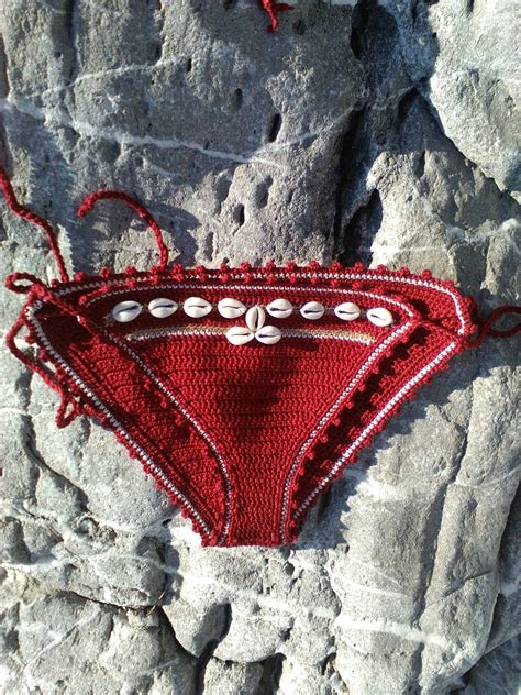 Crochet Bikini Dark Red Sea Shells Bikini Crochet Swimwear Etsy 27783 Hot Sex Picture