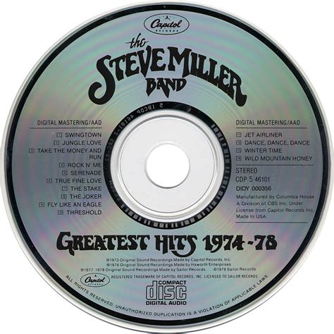 Carátula Cd De Steve Miller Band Greatest Hits 1974 78 Portada