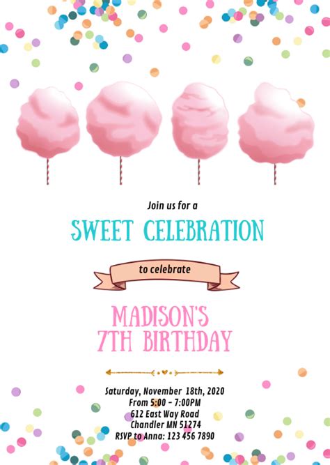 Cotton Candy Birthday Party Invitation Template Postermywall