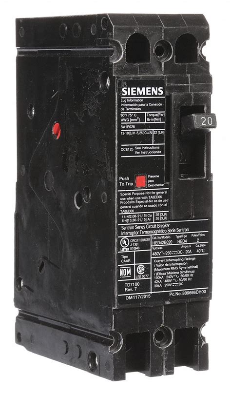 Siemens 20 A Amps 42ka At 480v Ac Molded Case Circuit Breaker