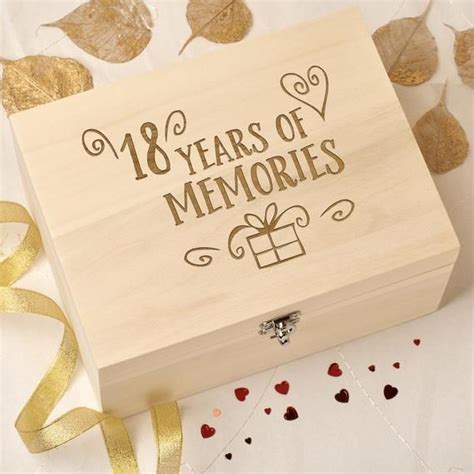 Keepsake Memory Box Engraved Wooden Box With Hinged Lid 18 Memories