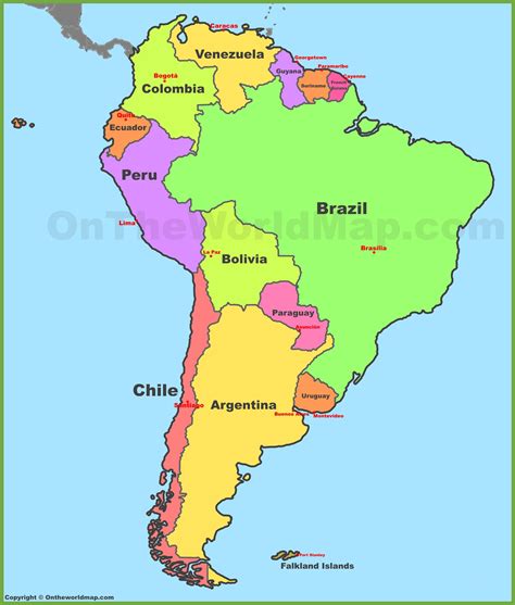Map of South America with countries and capitals | Latin america map, South america map, America map